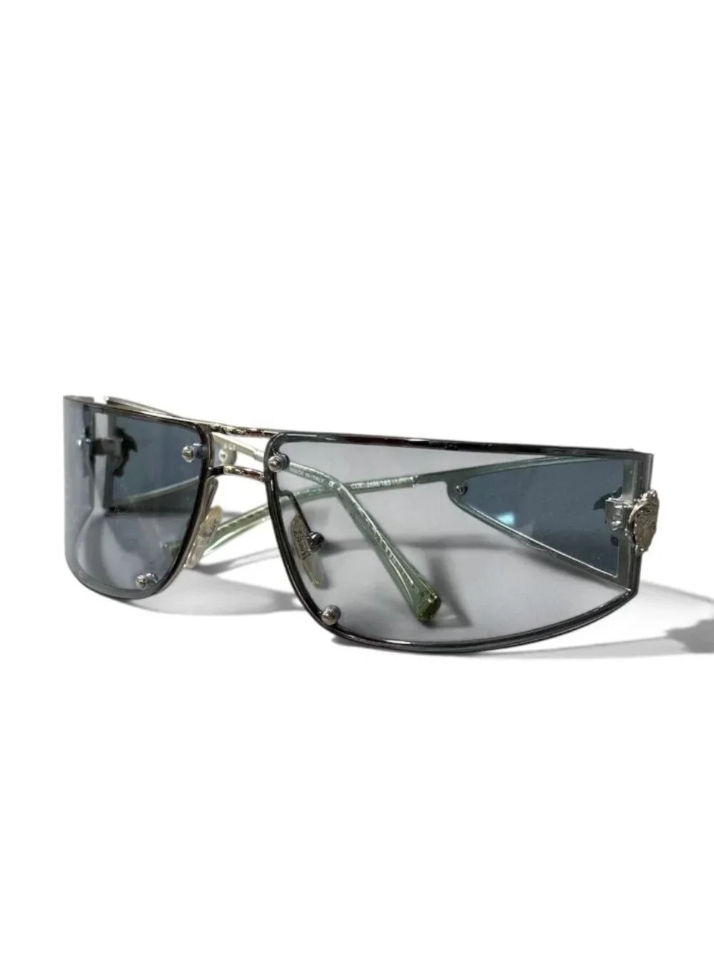 Versace Side Shield Sunglasses Mod Silver Clear Blue Eyewear